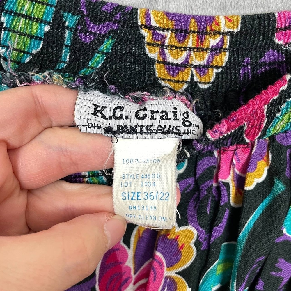 Vintage‎ 90s Black Floral Midi Skirt Elastic Waist Rayon Large/XL Cottagecore - Picture 7 of 7